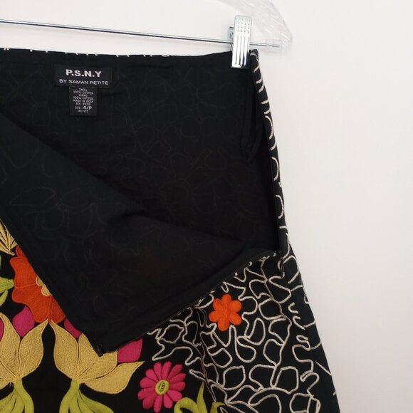 PSNY by Saman Petite Black Floral Embroidered Cotton Skirt - Picture 4 of 7